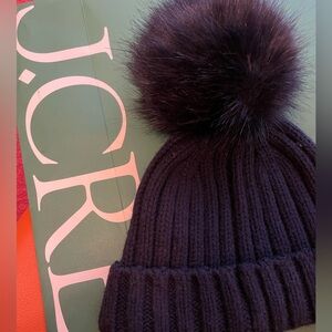 NWOT JCREW Cozy Ribbed Knit Pom Beanie in Deep Navy